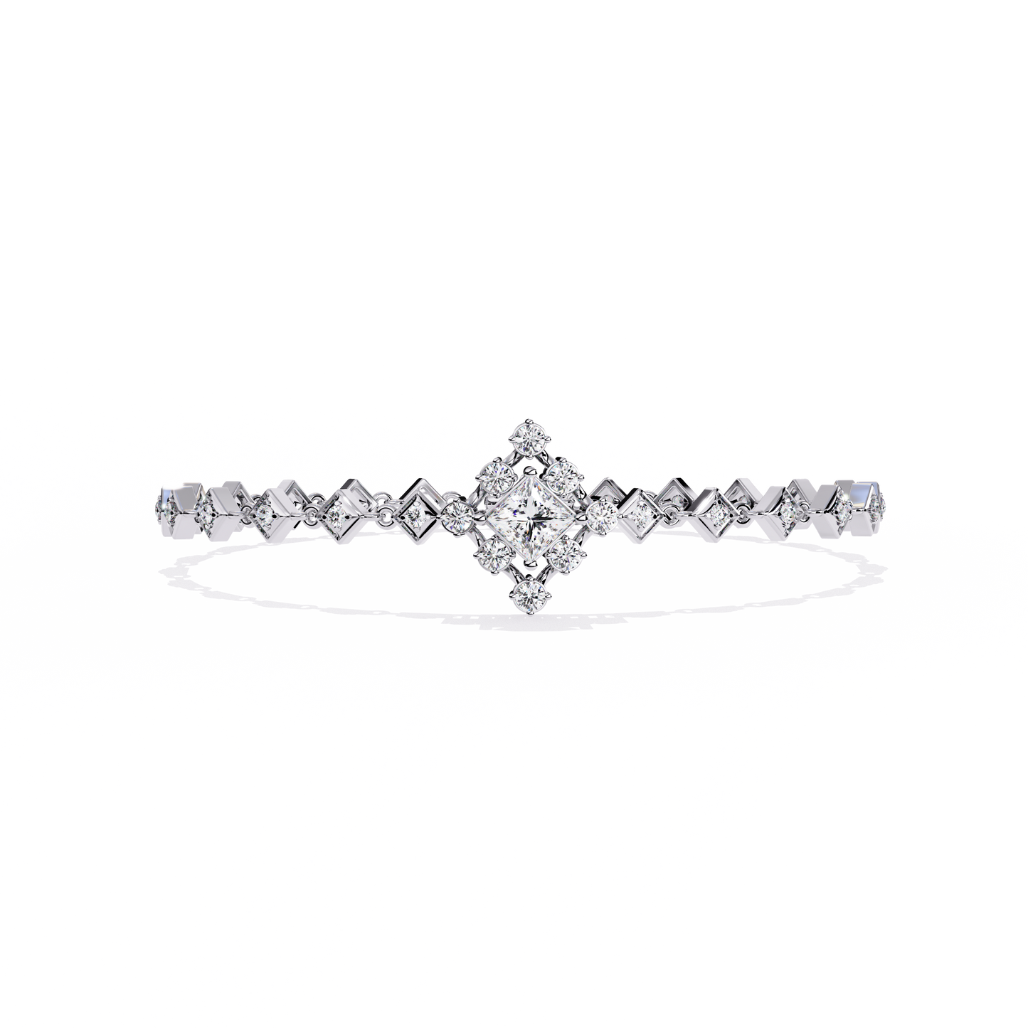1.70Ct Princess And Round Cut Top Grade Diamond Halo Style Dainty Elegant Handcrafted Tennis Bracelet For Her