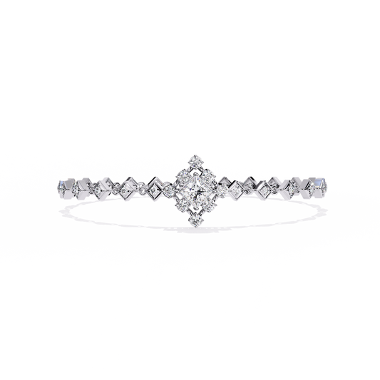 1.70Ct Princess And Round Cut Top Grade Diamond Halo Style Dainty Elegant Handcrafted Tennis Bracelet For Her