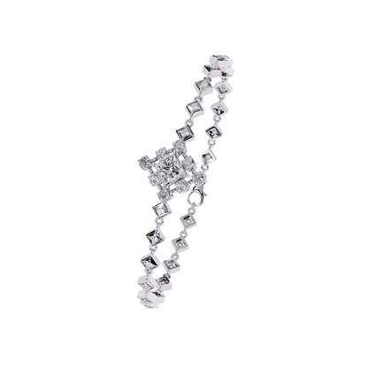 1.70Ct Princess And Round Cut Top Grade Diamond Halo Style Dainty Elegant Handcrafted Tennis Bracelet For Her