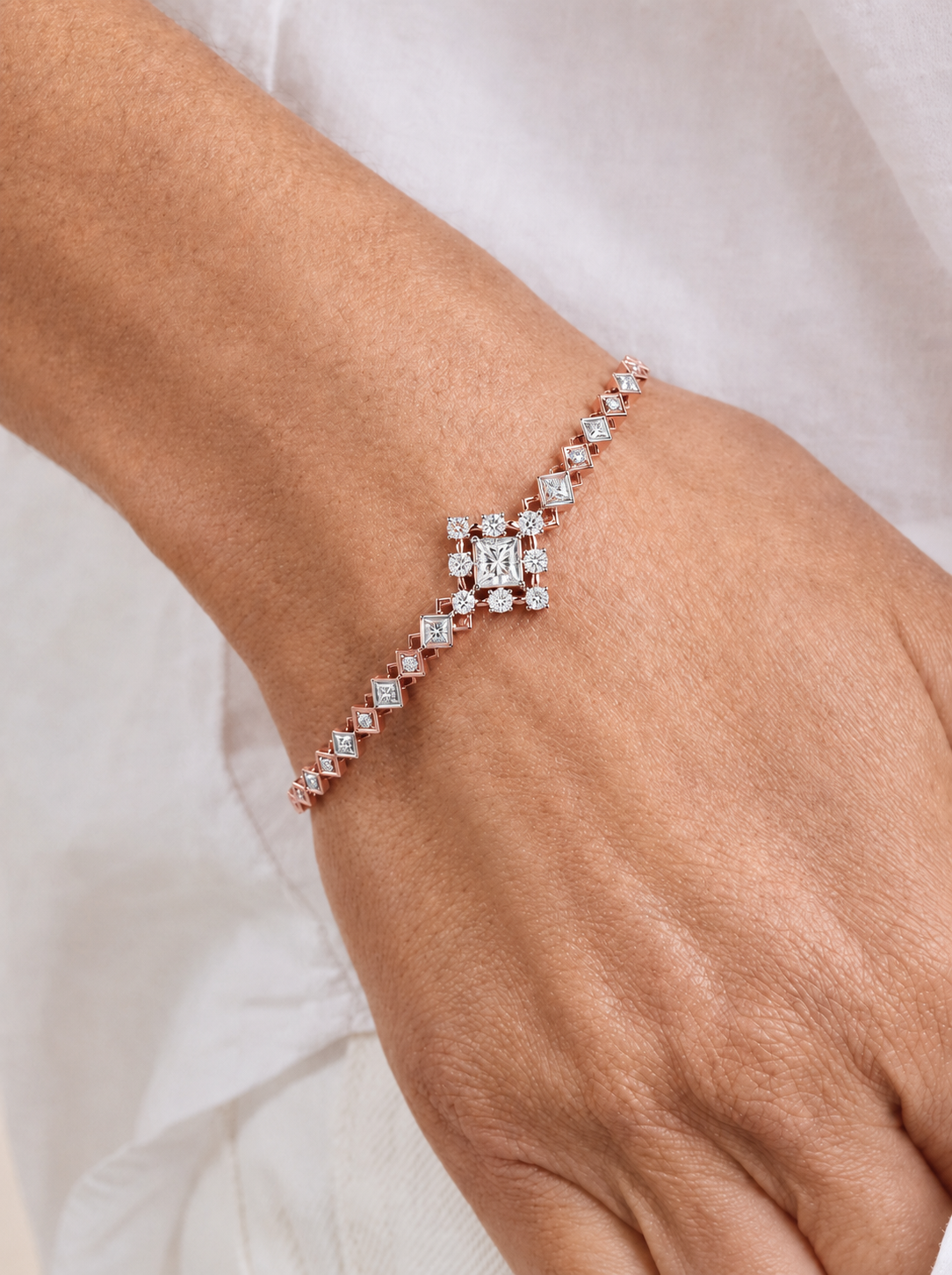 1.70 Ct Princess & Round Diamond Halo Tennis Bracelet
