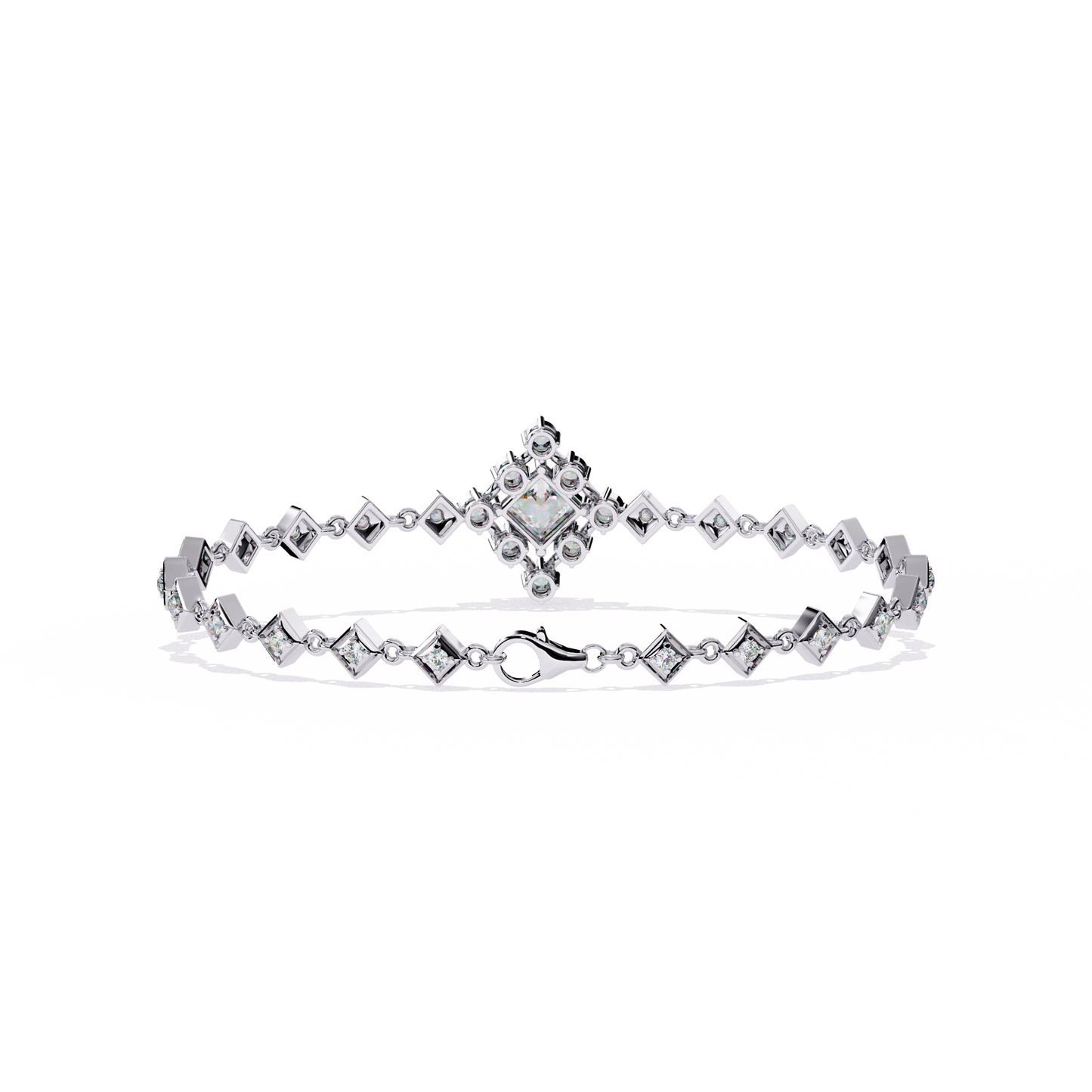 1.70Ct Princess And Round Cut Top Grade Diamond Halo Style Dainty Elegant Handcrafted Tennis Bracelet For Her