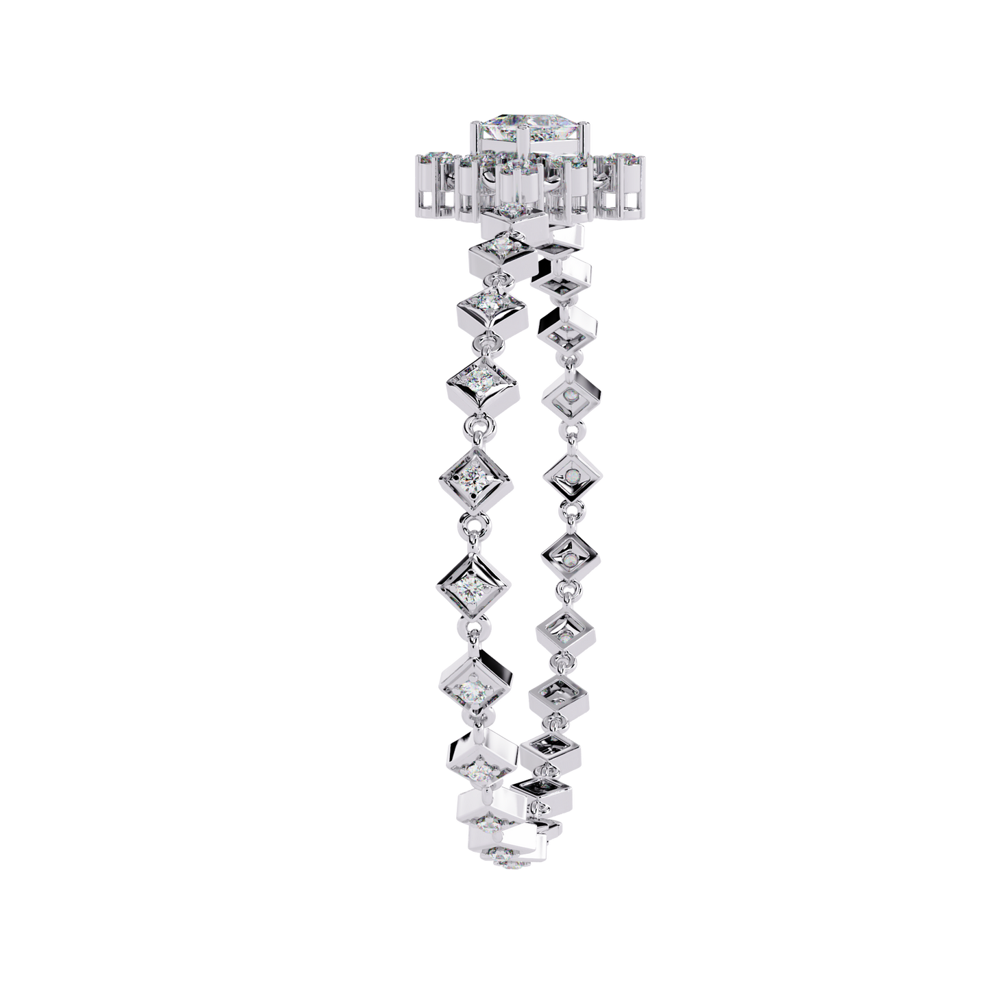 1.70Ct Princess And Round Cut Top Grade Diamond Halo Style Dainty Elegant Handcrafted Tennis Bracelet For Her