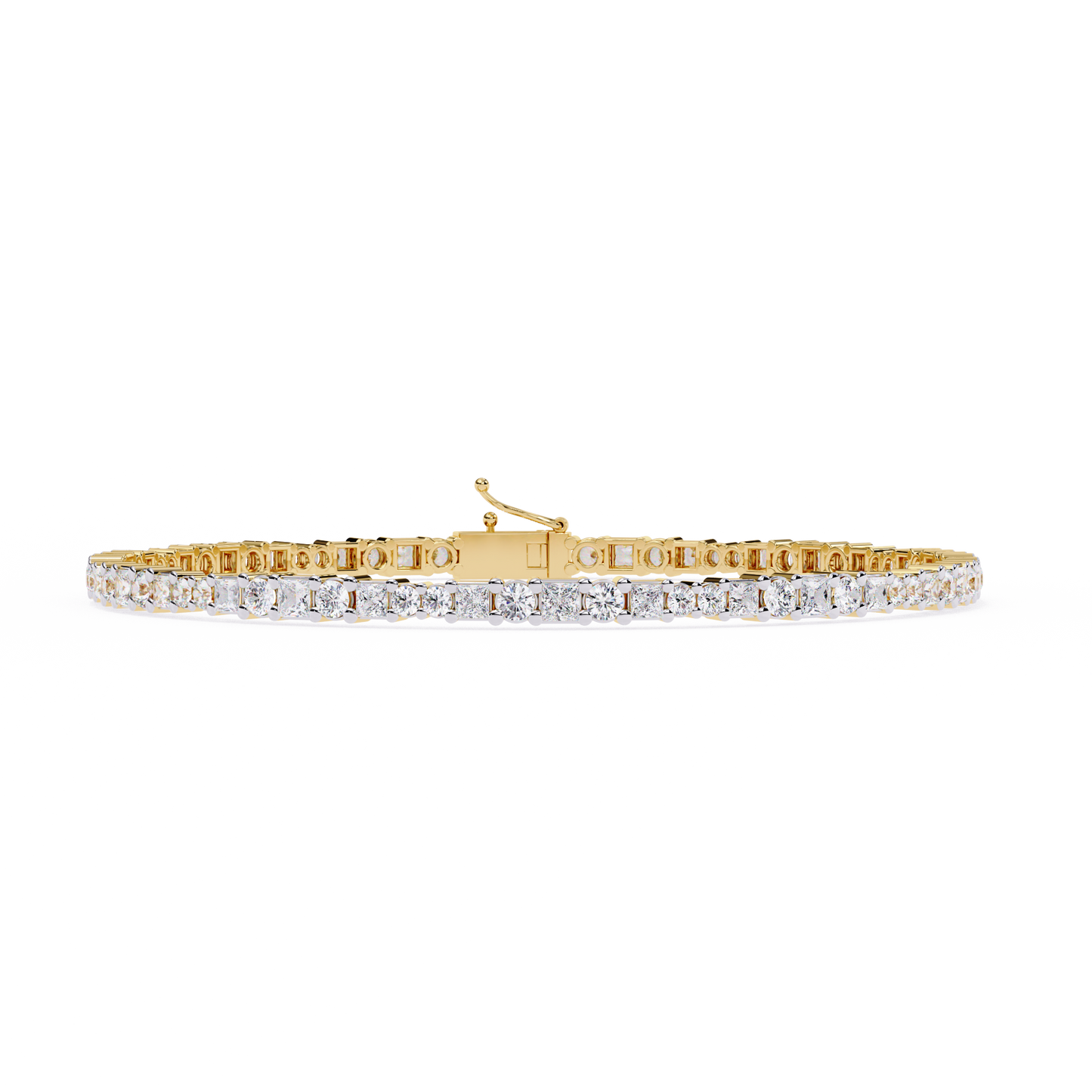 2.05Ct Round And Princess Cut Lab Grown Diamond Timeless Channel Set Dainty Tennis Bridesmaid Bracelet For Her