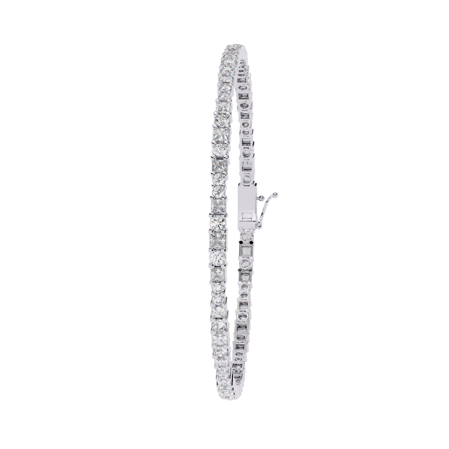 2.05Ct Round And Princess Cut Lab Grown Diamond Timeless Channel Set Dainty Tennis Bridesmaid Bracelet For Her