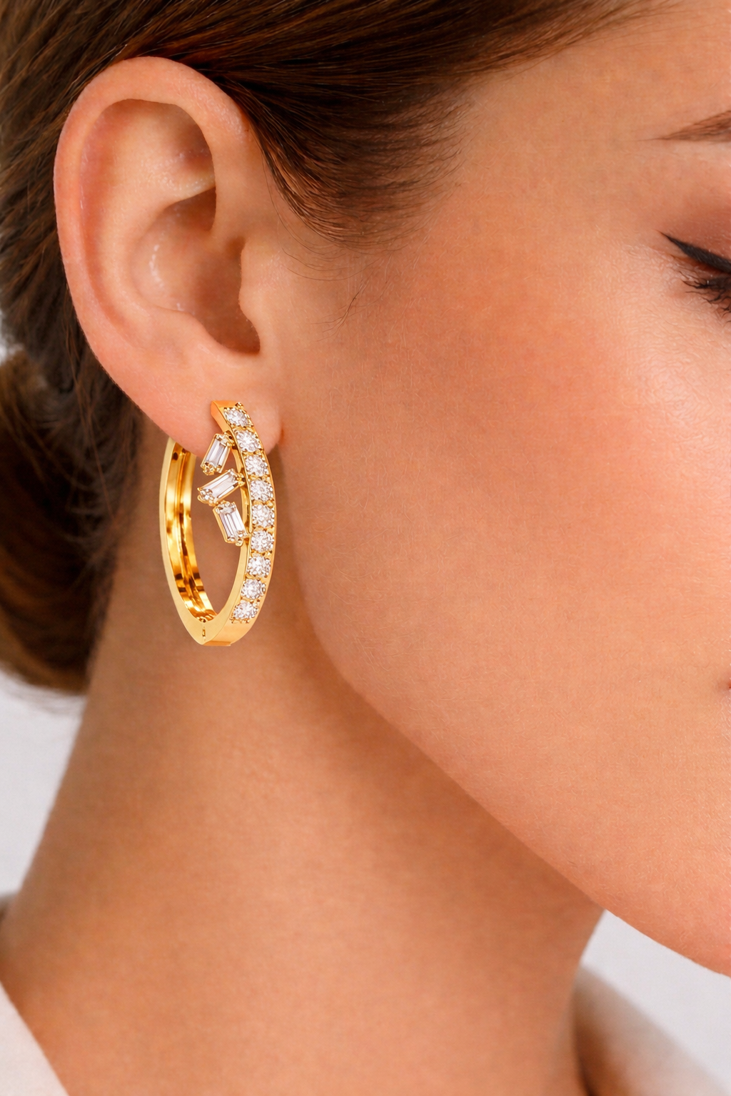Baguette And Round Cut Diamond Sparkling Art Deco Dainty Cluster Statement Party Wear Hoop Earring Gift For Her - HIGHCARAT DIAMONDS #wearthelook