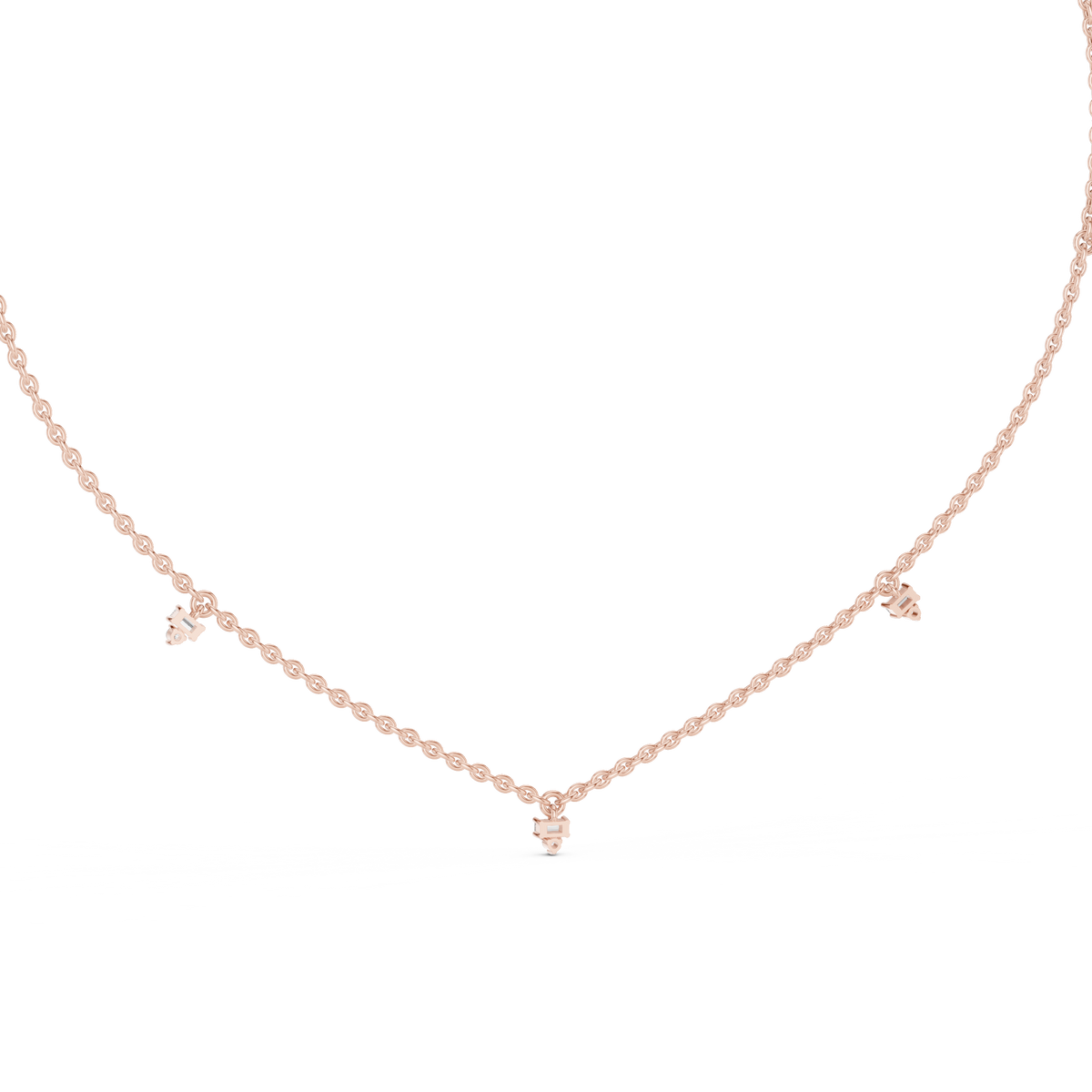 14k Solid Rose Gold 5 Stone Round & Baguette Square Shape Lab Grown & Natural Diamond Simply Classic Look Diamond Necklace - HIGHCARAT DIAMONDS