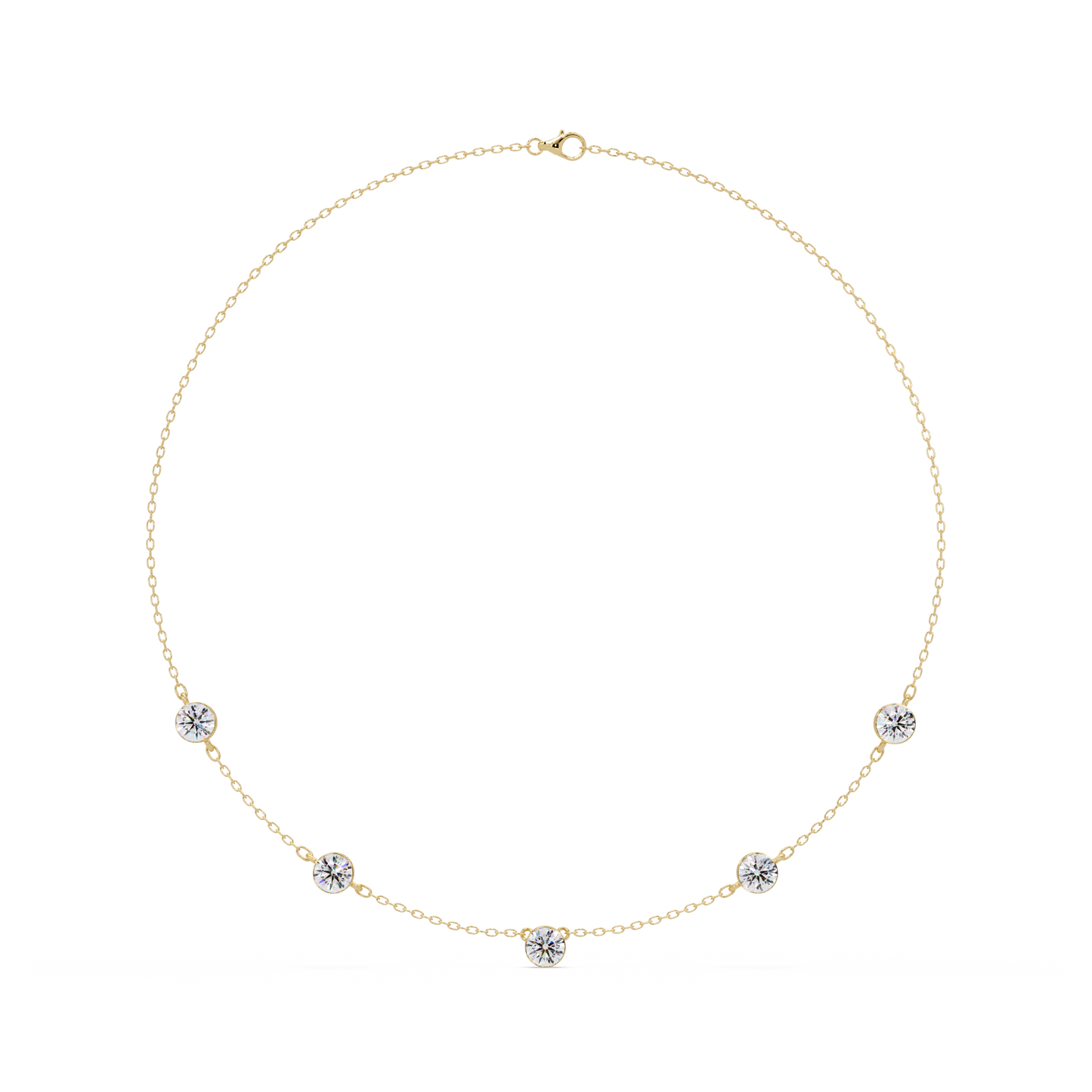 Bezel Set Round Lab-Grown Diamond Rose Gold Station Necklace - HIGHCARAT DIAMONDS