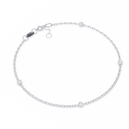 Round Cut White Colorless Diamond Unique Dainty Bezel Set Statement Daily Wear Charm Bracelets