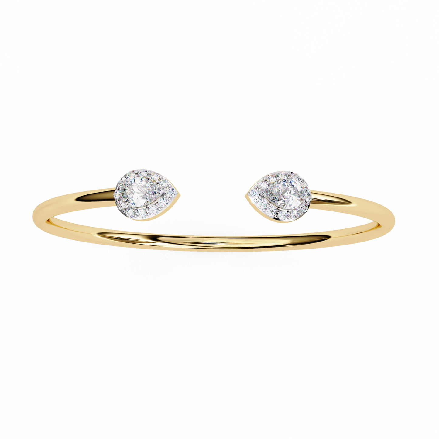 1.17Ct Pear And Round Cut High Quality Diamond Dainty Halo Style Open Party Wear Bangle For Her