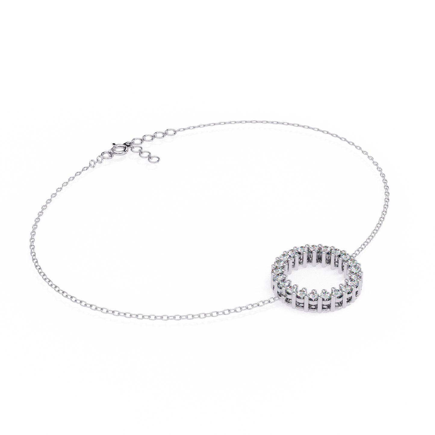 Round Cut Top Grade Diamond Circle Shape Prong Set Handmade Sparkling Dainty Charm Bracelet