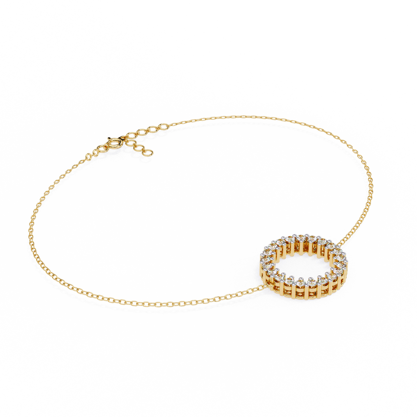 Round Cut Top Grade Diamond Circle Shape Prong Set Handmade Sparkling Dainty Charm Bracelet