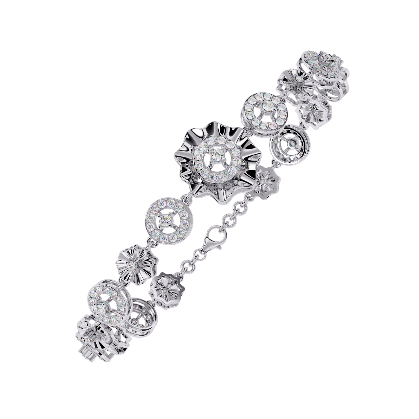 1.29Ct Round Cut Natural Diamond Halo Style Antique Stunning Perfect Line Bracelet Gift For Her