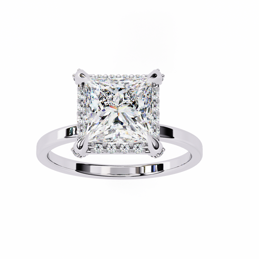 Princess Cut Lab Diamond Solitaire Halo Ring