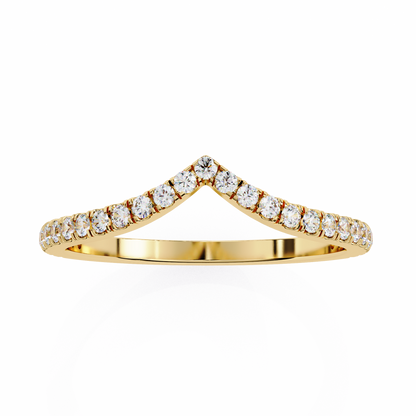 Round Cut Lab Grown Diamond V Shape 14k Yellow Gold Perfect Delicate Bridesmaid Band For Her