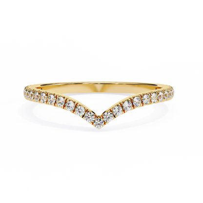 Round Cut Lab Grown Diamond V Shape 14k Yellow Gold Perfect Delicate Bridesmaid Band For Her