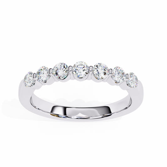 Round Cut White Colorless Lab Grown Diamond Elegant Half Eternity Stacking 7 Stone Dainty Every Day Ring