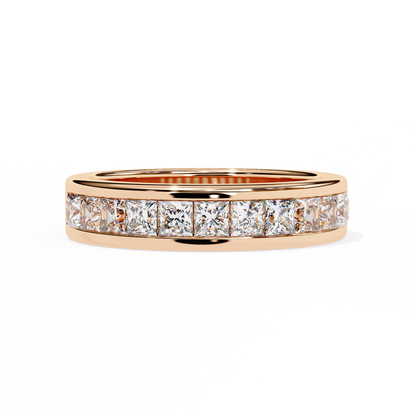 1.07Ct Princess Cut Diamond Half Eternity Bezel Set 18k Yellow Gold Sparkling Band Annivrasry Gift for Her