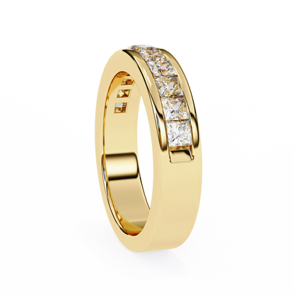 1.07Ct Princess Cut Diamond Half Eternity Bezel Set 18k Yellow Gold Sparkling Band Annivrasry Gift for Her