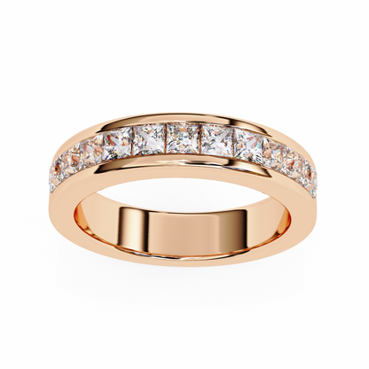 1.07Ct Princess Cut Diamond Half Eternity Bezel Set 18k Yellow Gold Sparkling Band Annivrasry Gift for Her