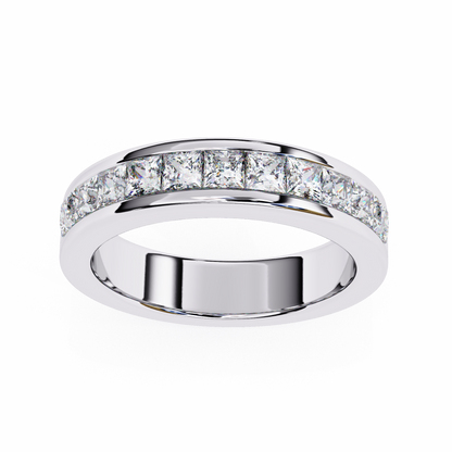 1.07Ct Princess Cut Diamond Half Eternity Bezel Set 18k Yellow Gold Sparkling Band Annivrasry Gift for Her