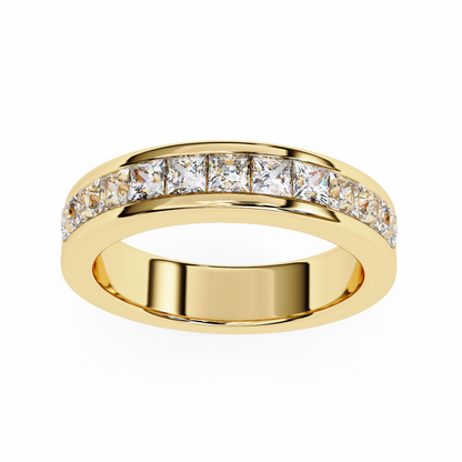 1.07Ct Princess Cut Diamond Half Eternity Bezel Set 18k Yellow Gold Sparkling Band Annivrasry Gift for Her