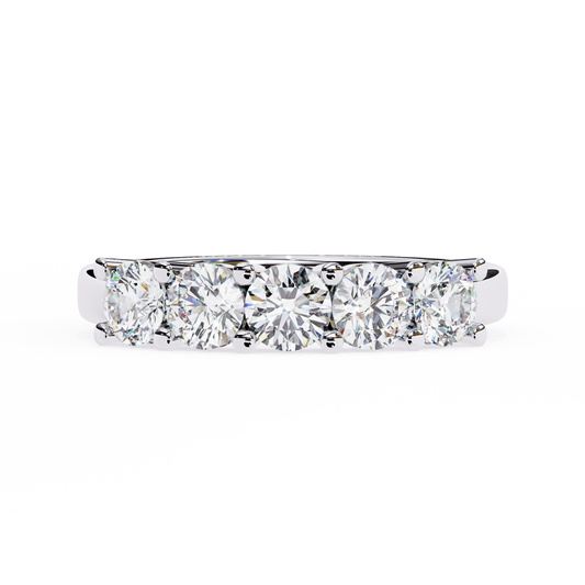 1.03Ct Round Cut Top Grade Diamond Art Deco Delicate Cluster Unisex Handmade Dainty 5 Stone Wedding Band  For Women's