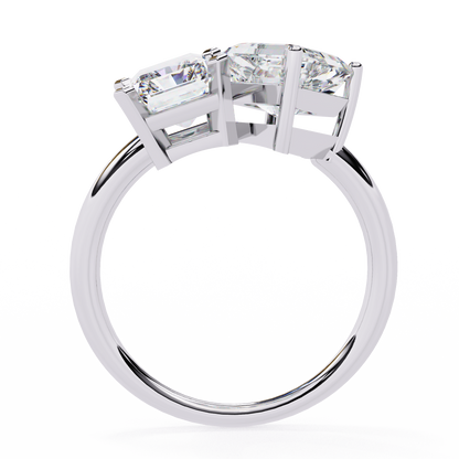 4.17 CT Radiant And Ascher Cut Lab Grown Diamond Unique Two Stone Sparkling Ring for her