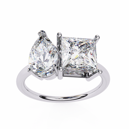 4.30 CT Pear And Princess Cut Cluster Two Diamond Antique Cut Promise Diamond Ring