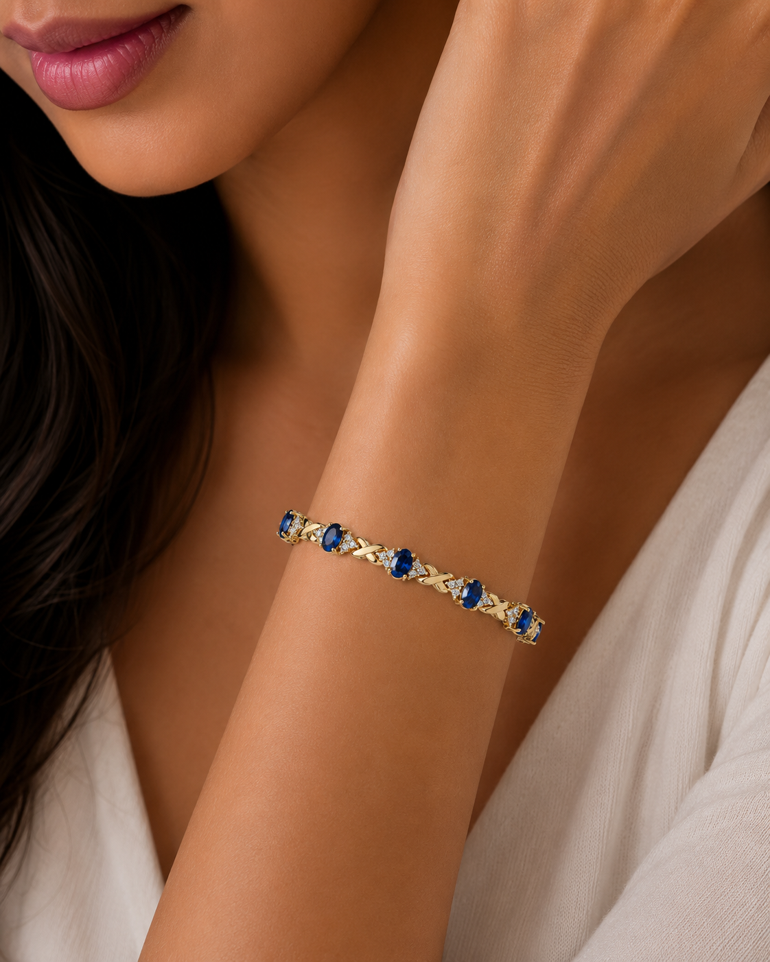 Oval Blue Sapphire Lab Grown Diamond Tennis Bracelet