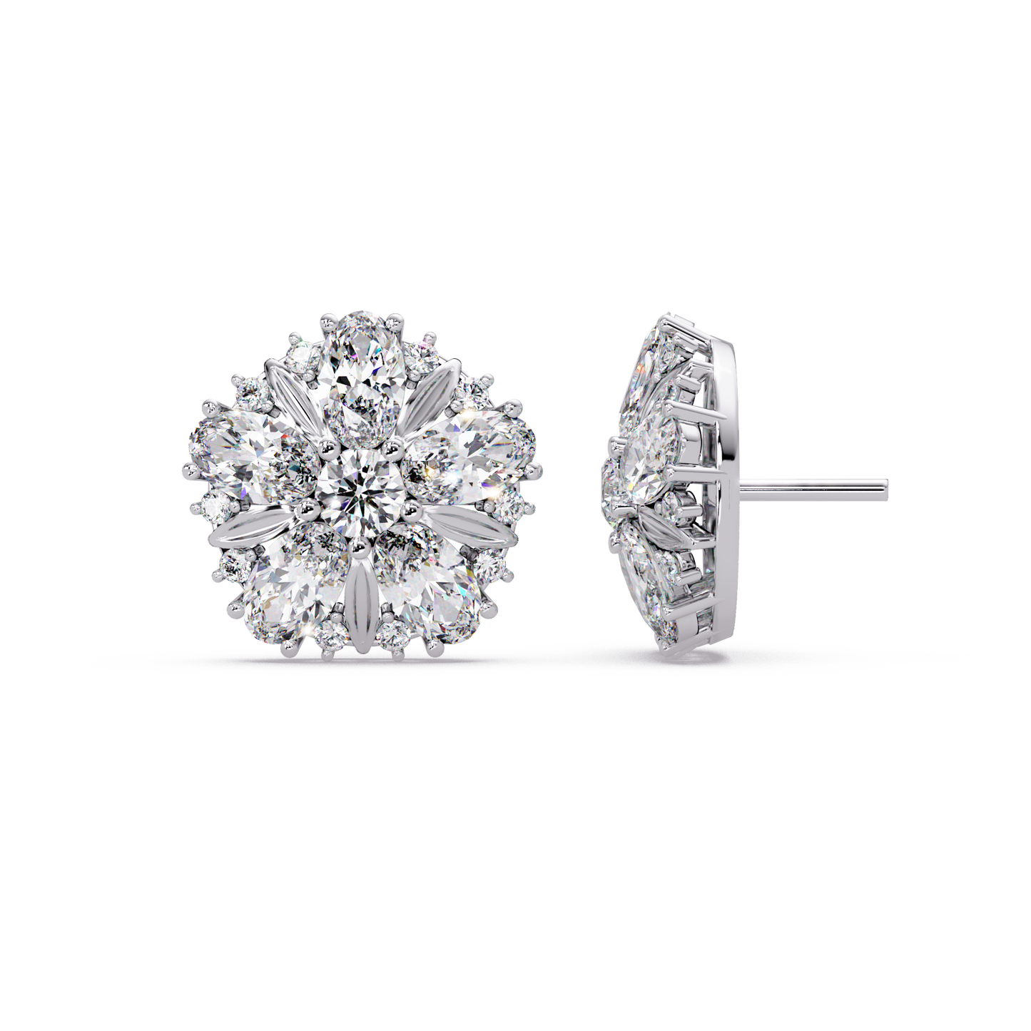 Cluster Floral Lab Grown Diamond Mixed Shape Stud Earrings - HIGHCARAT DIAMONDS