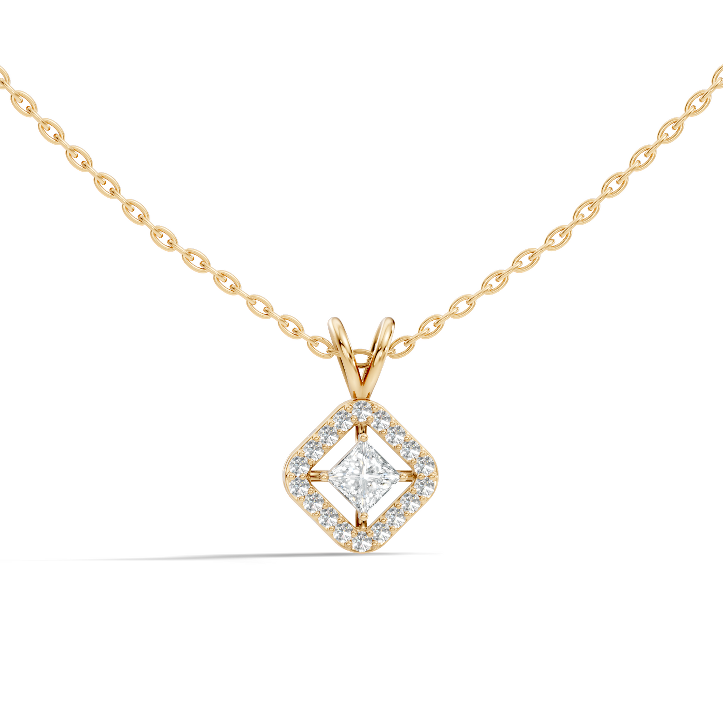 Colorless Lab Diamond Princess Cut Pendant Necklace 0.45 Ct Round Accent Gift for Her