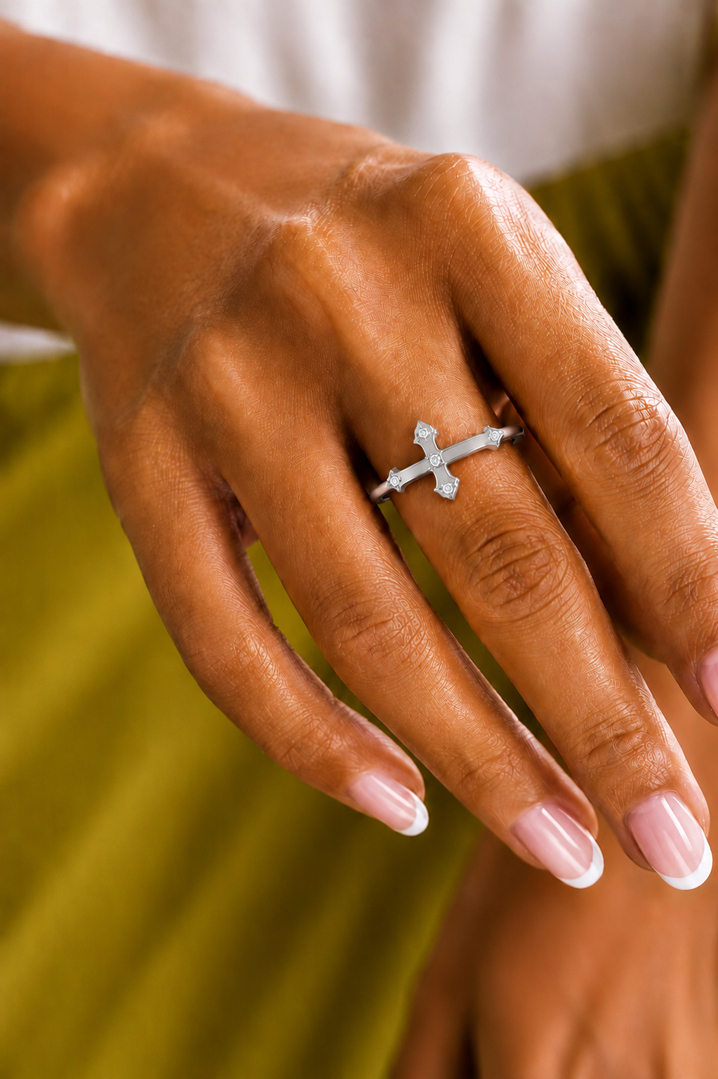 Cross Inspired Lab Grown Diamond Ring in 14K Solid White Gold Anniversary Ring For Her - HIGHCARAT DIAMONDS