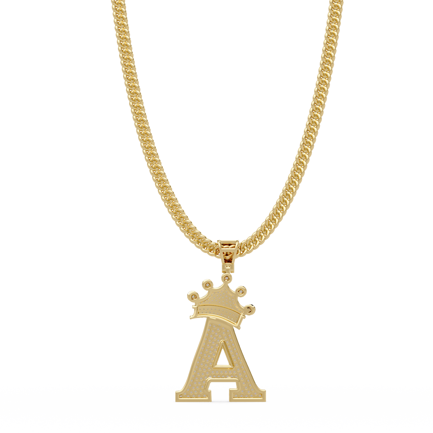 Crowned Letter A Iced Diamond Initial Pendant Necklace - HIGHCARAT DIAMONDS