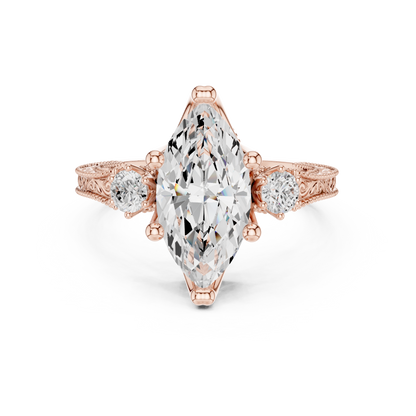 Marquise Shapes Labgrown Diamond 14k Solid Gold  Wedding Bridal Set Three Stone  Ring For women's