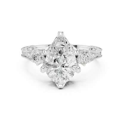 2.80 Pear Cut Lab Grown Diamond Accent Ring in 14-18K Gold Perfect for Gifting or Proposal