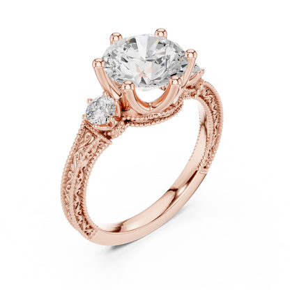 2.80 Carat Delicate Round Lab grown Diamond 14K Solid White Gold Three Stone Ring For Her