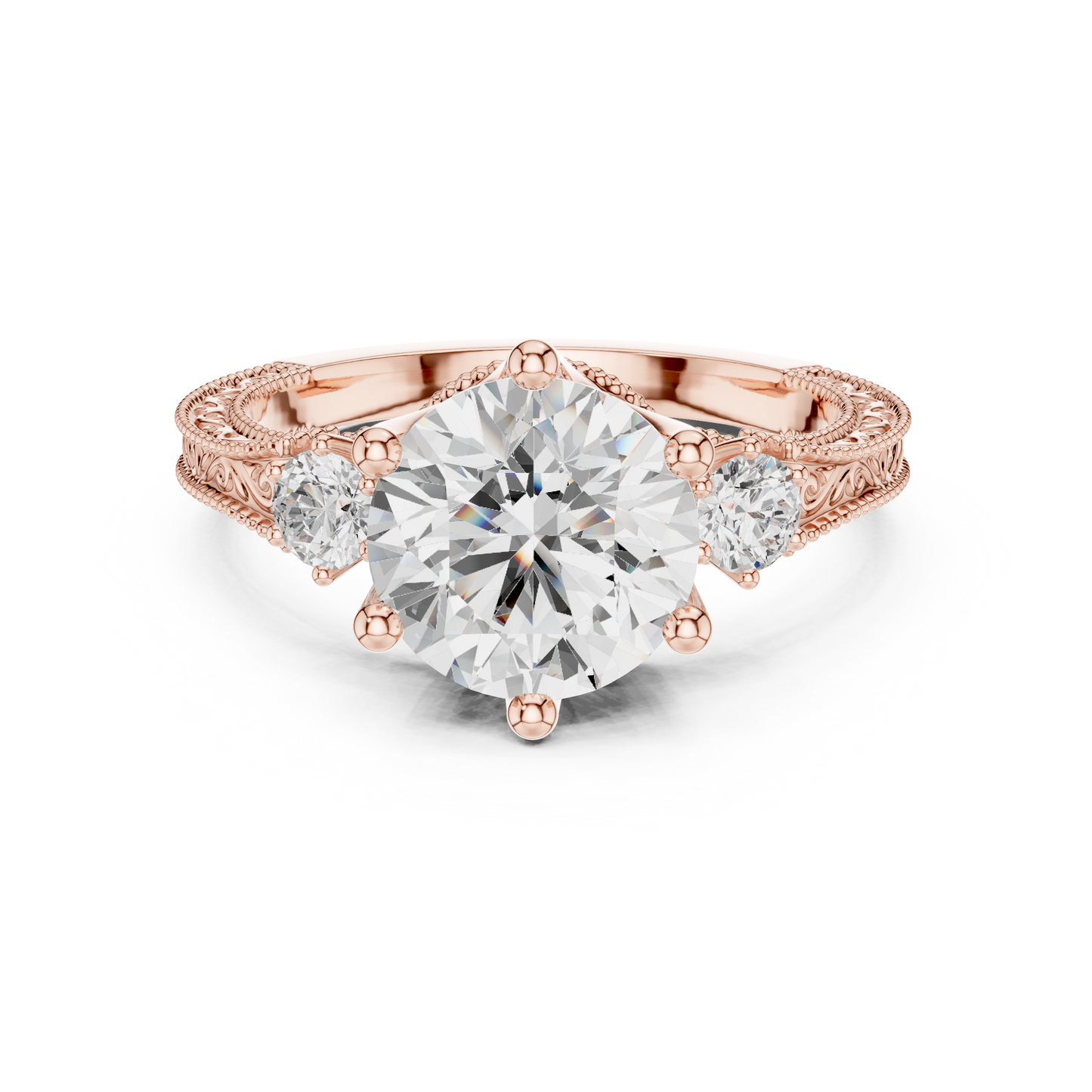 2.80 Carat Delicate Round Lab grown Diamond 14K Solid White Gold Three Stone Ring For Her