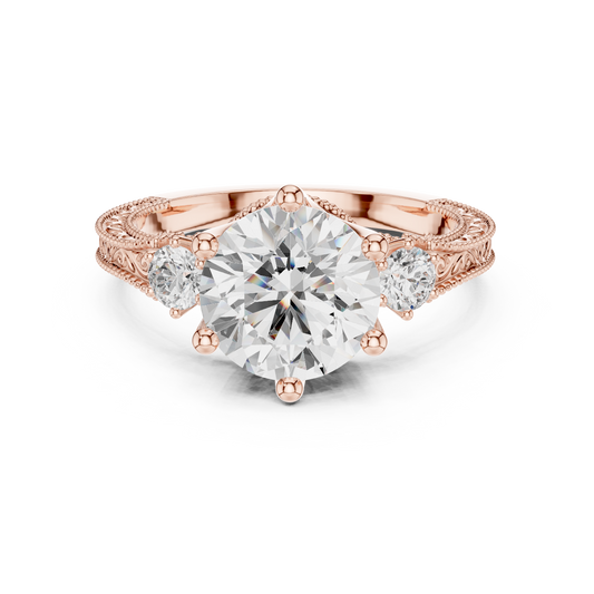 2.80 Carat Delicate Round Lab grown Diamond 14K Solid White Gold Three Stone Ring For Her