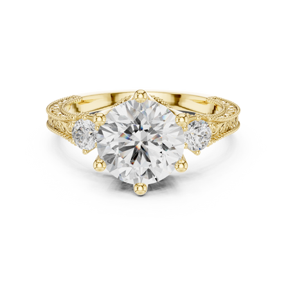 2.80 Carat Delicate Round Lab grown Diamond 14K Solid White Gold Three Stone Ring For Her