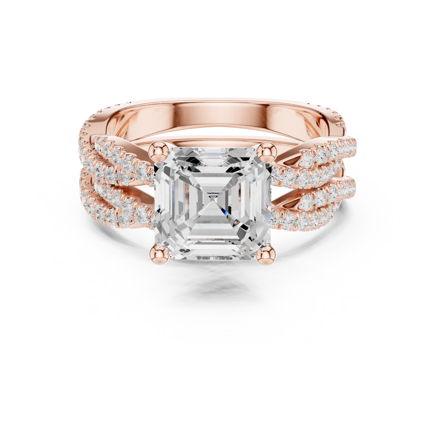 Asscher Cut  Lab Grown Diamond 14k Solid Gold  Wedding Bridal Set Hidden Halo Ring For women's