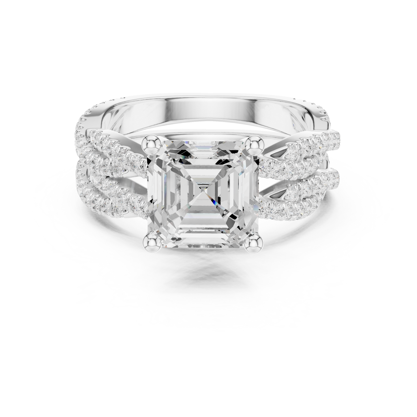 Asscher Cut  Lab Grown Diamond 14k Solid Gold  Wedding Bridal Set Hidden Halo Ring For women's