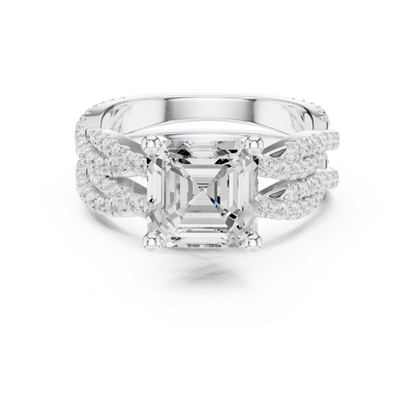 Asscher Cut  Lab Grown Diamond 14k Solid Gold  Wedding Bridal Set Hidden Halo Ring For women's