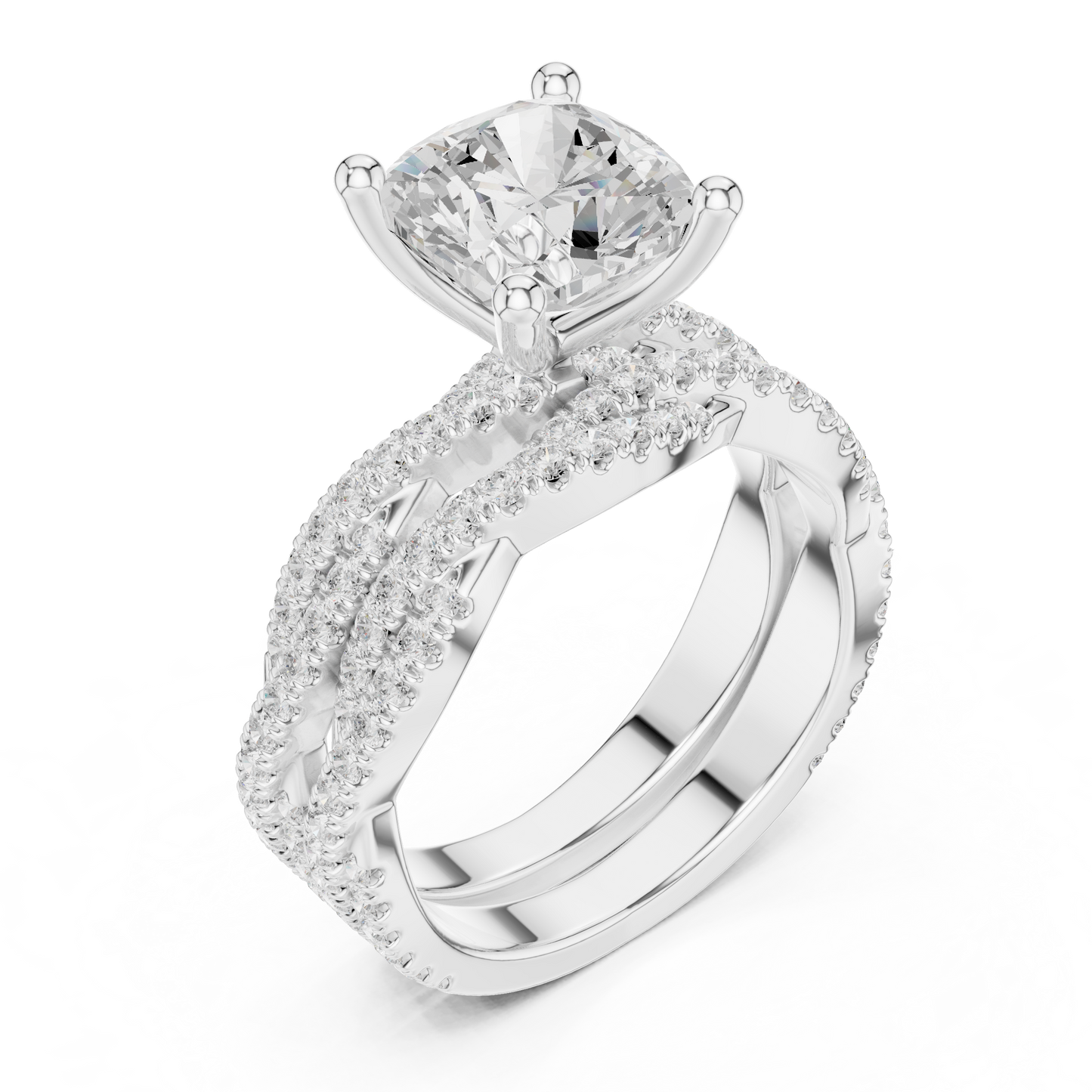 3.73 CT Cushion Labgrown Diamond Ring 10k Solid White Gold Engagement & Wedding Bridal Set Halo Accented Ring For Her