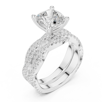 3.73 CT Cushion Labgrown Diamond Ring 10k Solid White Gold Engagement & Wedding Bridal Set Halo Accented Ring For Her