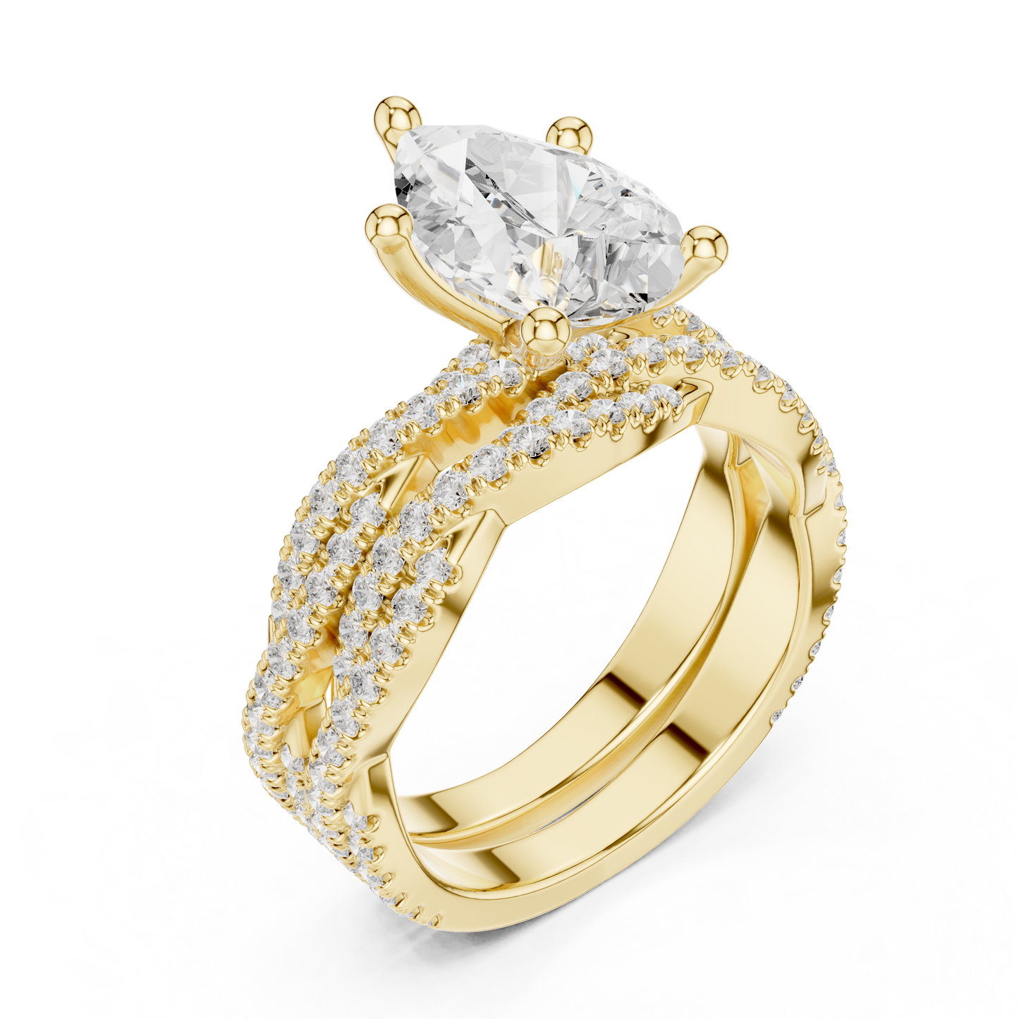 3.23 Carat Pear Cut Lab Grown And 18K Solid Yellow Gold Diamond Accented halo Ring For Women's