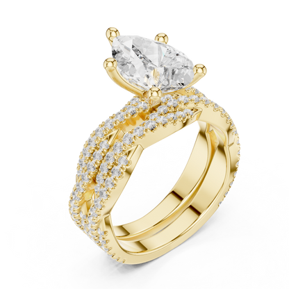3.23 Carat Pear Cut Lab Grown And 18K Solid Yellow Gold Diamond Accented halo Ring For Women's
