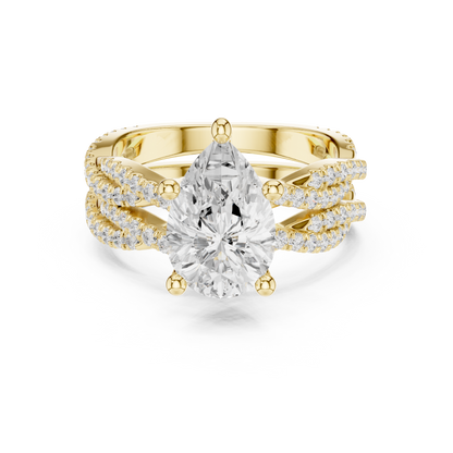 3.23 Carat Pear Cut Lab Grown And 18K Solid Yellow Gold Diamond Accented halo Ring For Women's