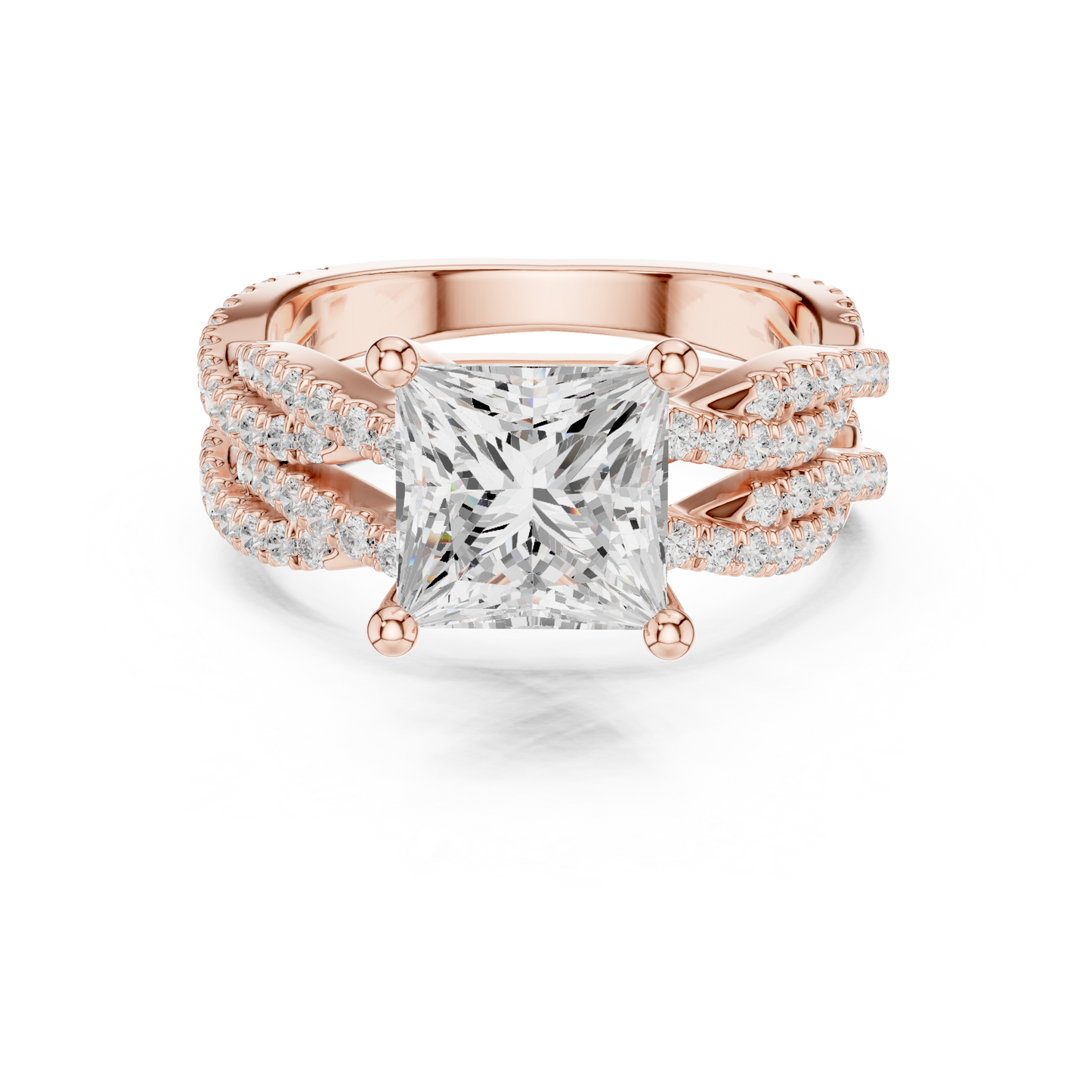 3.23 Carat Princess Cut Lab Grown And 18K Solid Yellow Gold Diamond Accented halo Wedding Ring