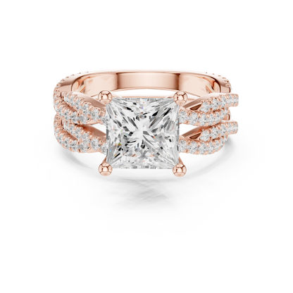 3.23 Carat Princess Cut Lab Grown And 18K Solid Yellow Gold Diamond Accented halo Wedding Ring