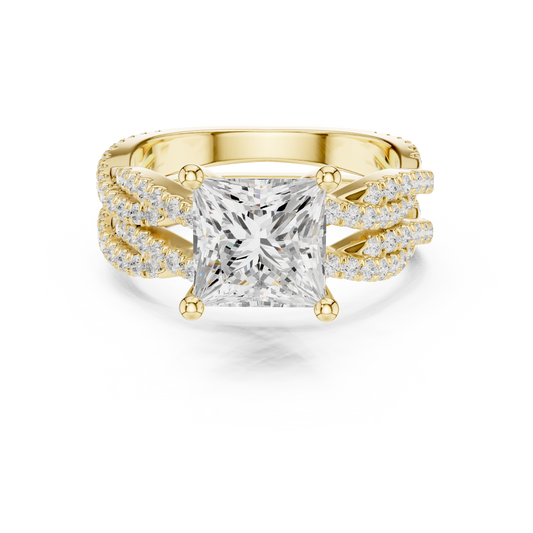 3.23 Carat Princess Cut Lab Grown And 18K Solid Yellow Gold Diamond Accented halo Wedding Ring